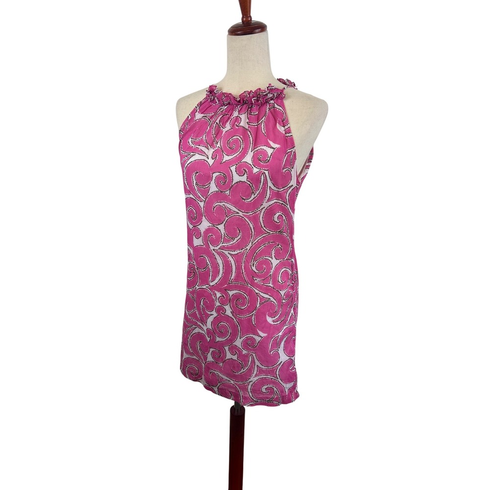 Milly Halter Top Women's Size 4 Pink Swirl Ruffle Neck Sleeveless Party Dress